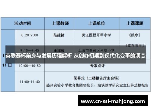 英联赛杯前身与发展历程解析 从创办初期到现代化变革的演变